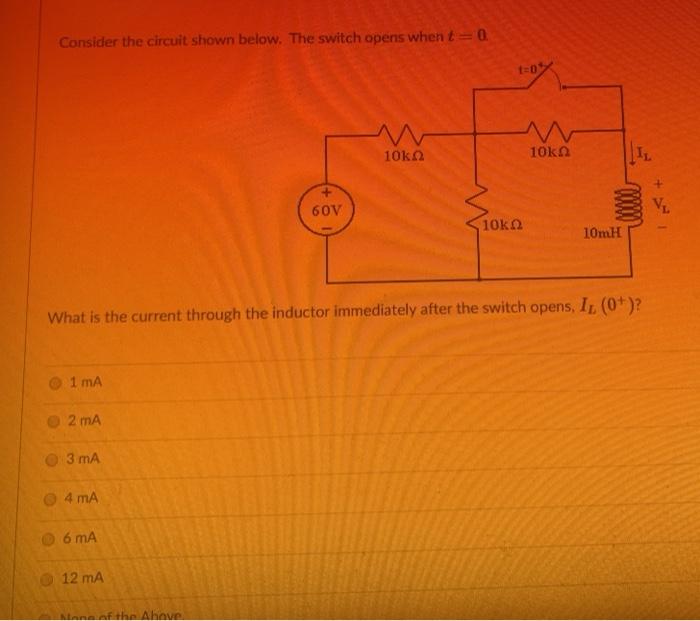 Solved Consider the circuit shown below. The switch opens | Chegg.com