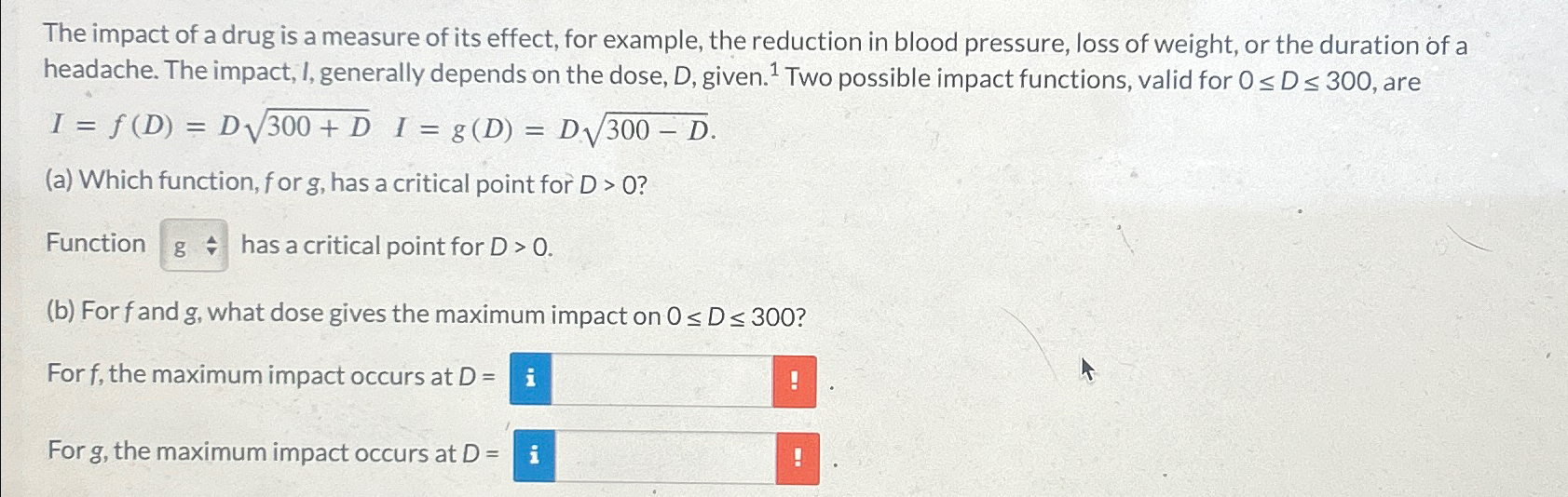 Solved The impact of a drug is a measure of its effect, for | Chegg.com