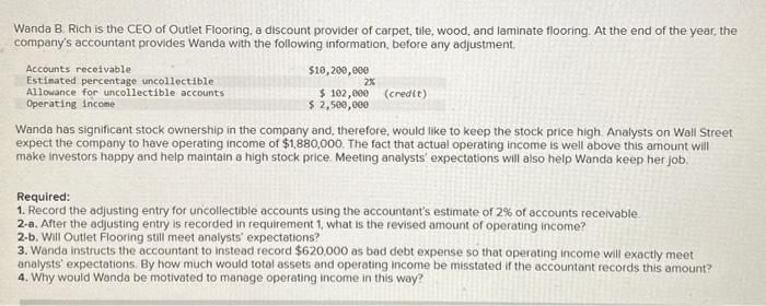 Solved Wanda B. Rich Is The CEO Of Outlet Flooring, A | Chegg.com