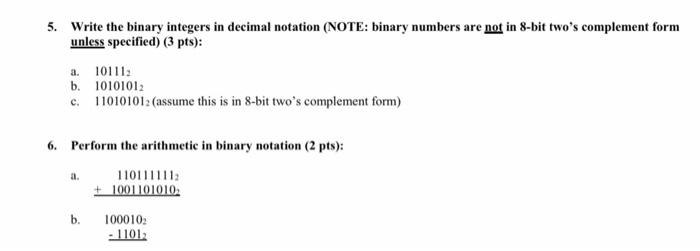 Solved 5. Write the binary integers in decimal notation | Chegg.com