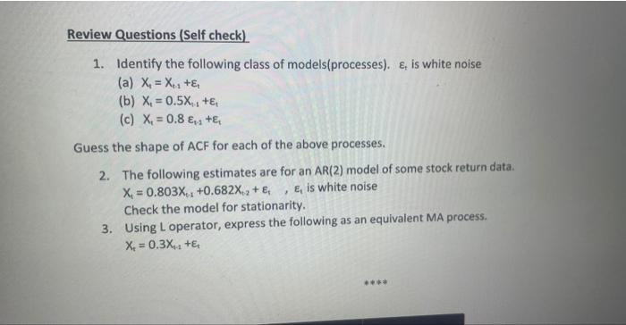 Solved 1. Identify the following class of models(processes). | Chegg.com
