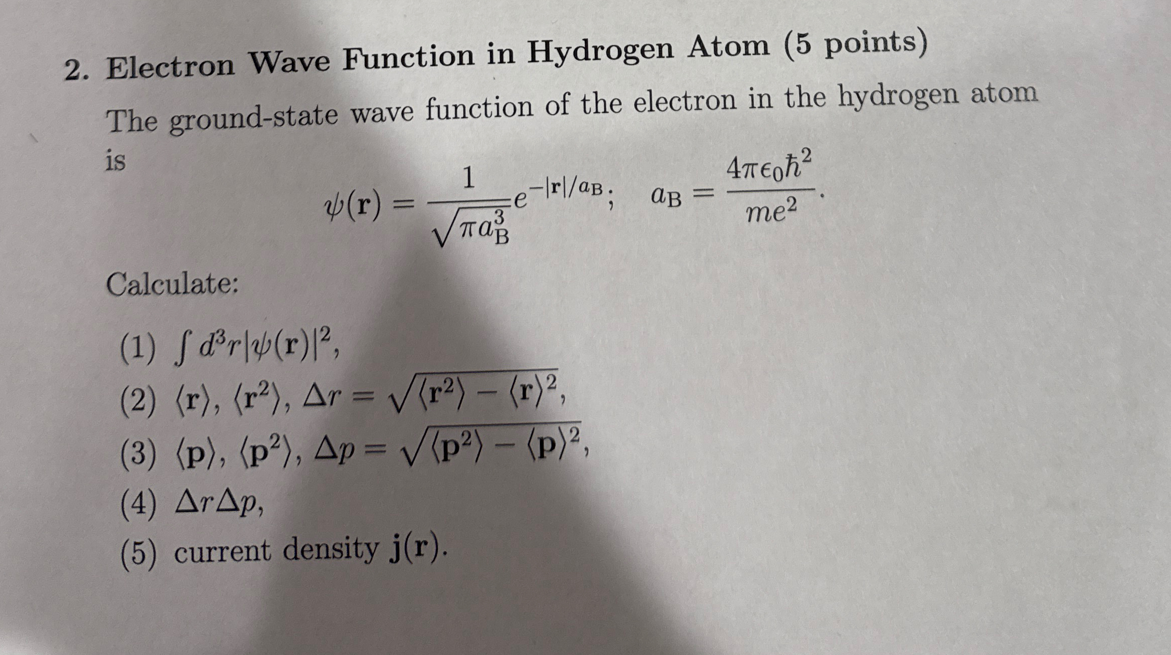 Solved Electron Wave Function in Hydrogen Atom (5 ﻿points) | Chegg.com