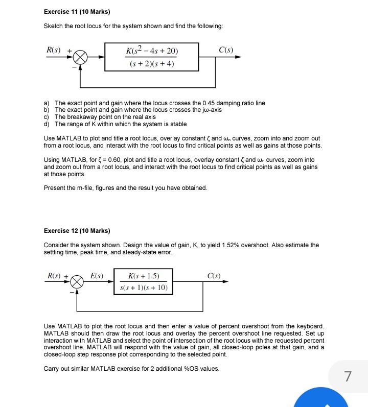 Exercise 11 (10 Marks) Sketch the root locus for the | Chegg.com