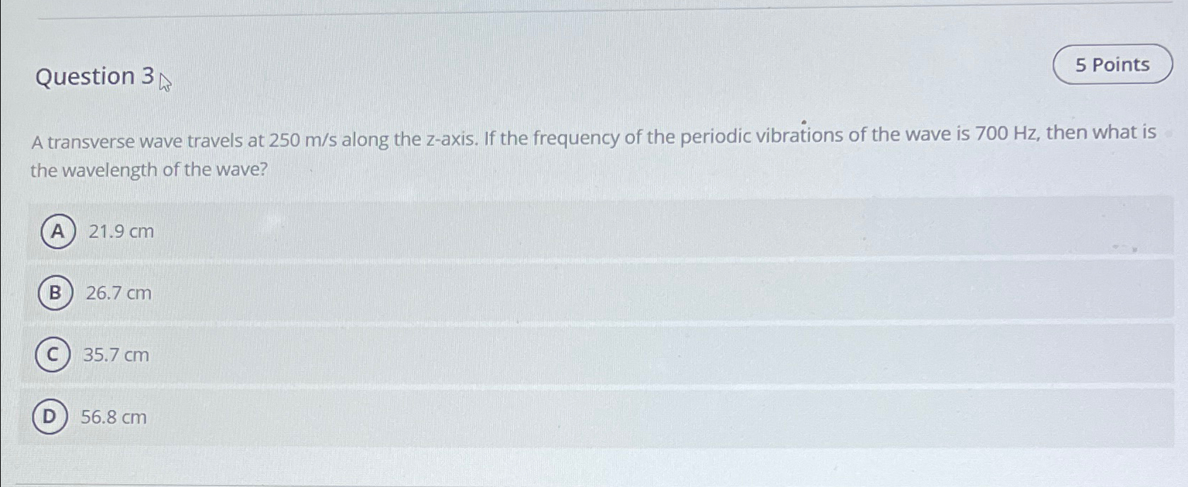 Solved Question 3A transverse wave travels at 250ms ﻿along | Chegg.com