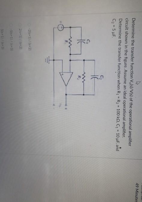 Solved 49 Minutes Determine the transfer function Vo(s)/V(s) | Chegg.com