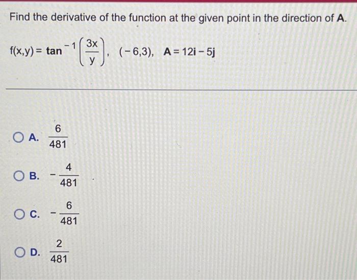 Solved Find the derivative of the function at the given | Chegg.com