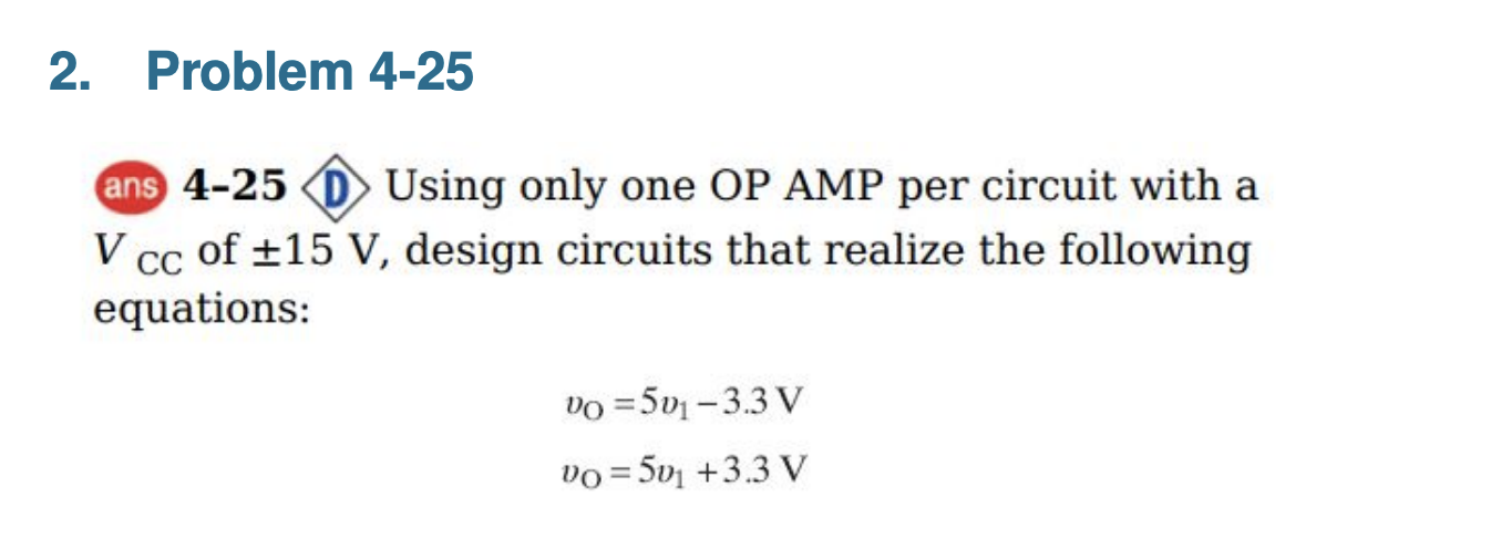 Amp Math Sample Problems Solved Problem 4-25ans 4-25 D Using only one OP AMP per | Chegg.com