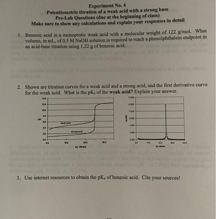 Solved Experiment No. 4 Potentiometric titration of a weak