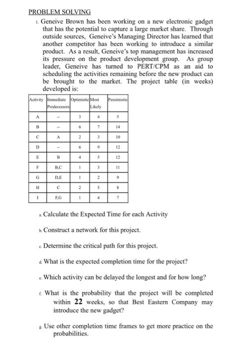 Solved PROBLEM SOLVING 1. Geneive Brown has been working on | Chegg.com