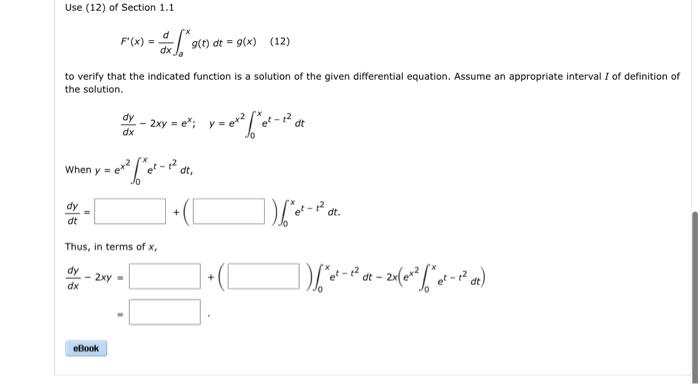 Solved Use (12) of Section 1.1 F′(x)=dxd∫0xg(t)dt=g(x) to | Chegg.com