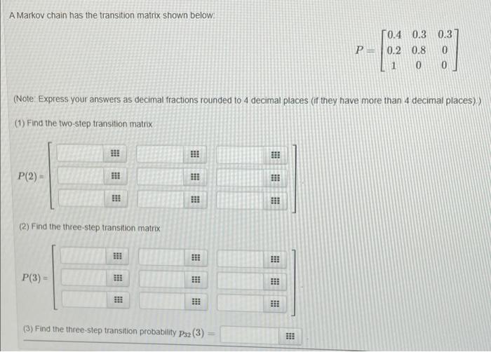 Solved A Markov chain has the transition matrix shown below: | Chegg.com