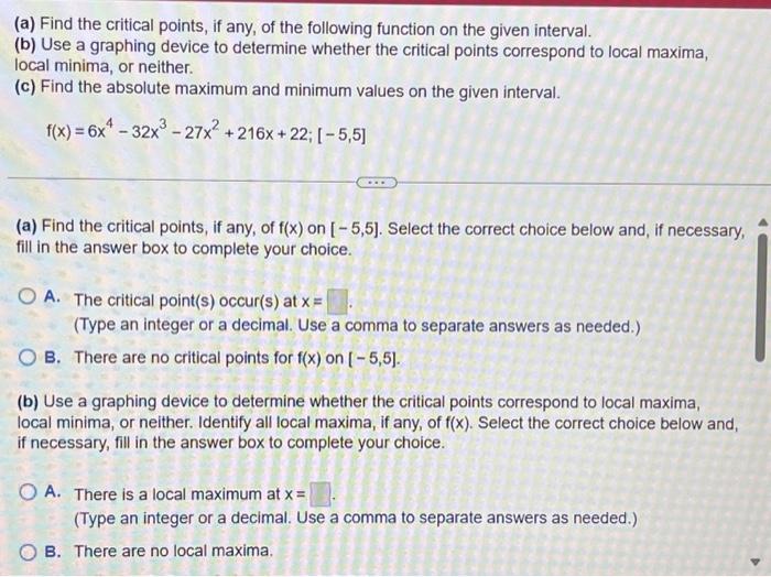 Solved (a) Find the critical points, if any, of the | Chegg.com