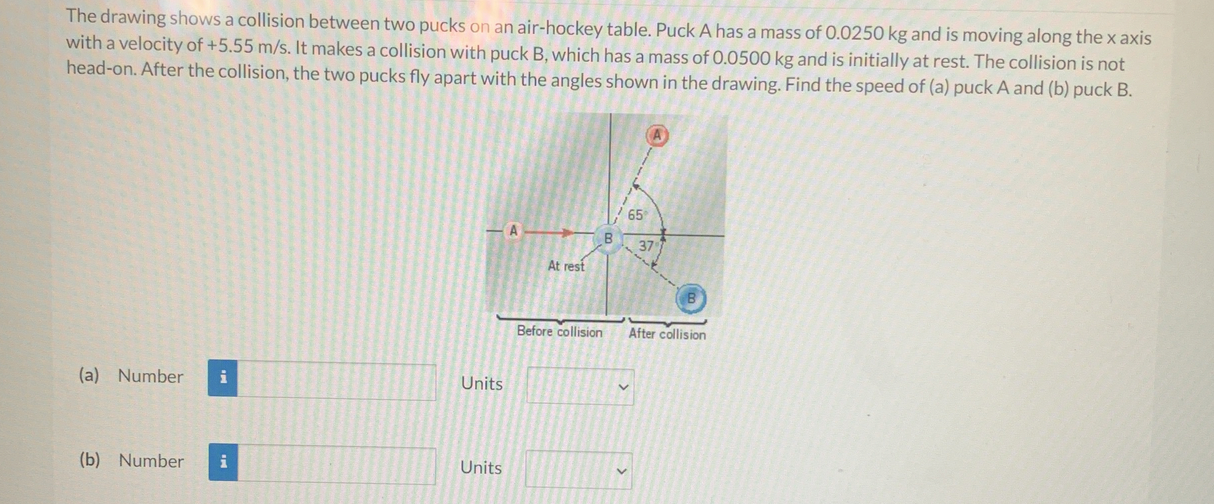 Solved The drawing shows a collision between two pucks on an | Chegg.com