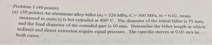 Solved Problem 1 (40 points) (a) ( 30 points) An aluminum | Chegg.com