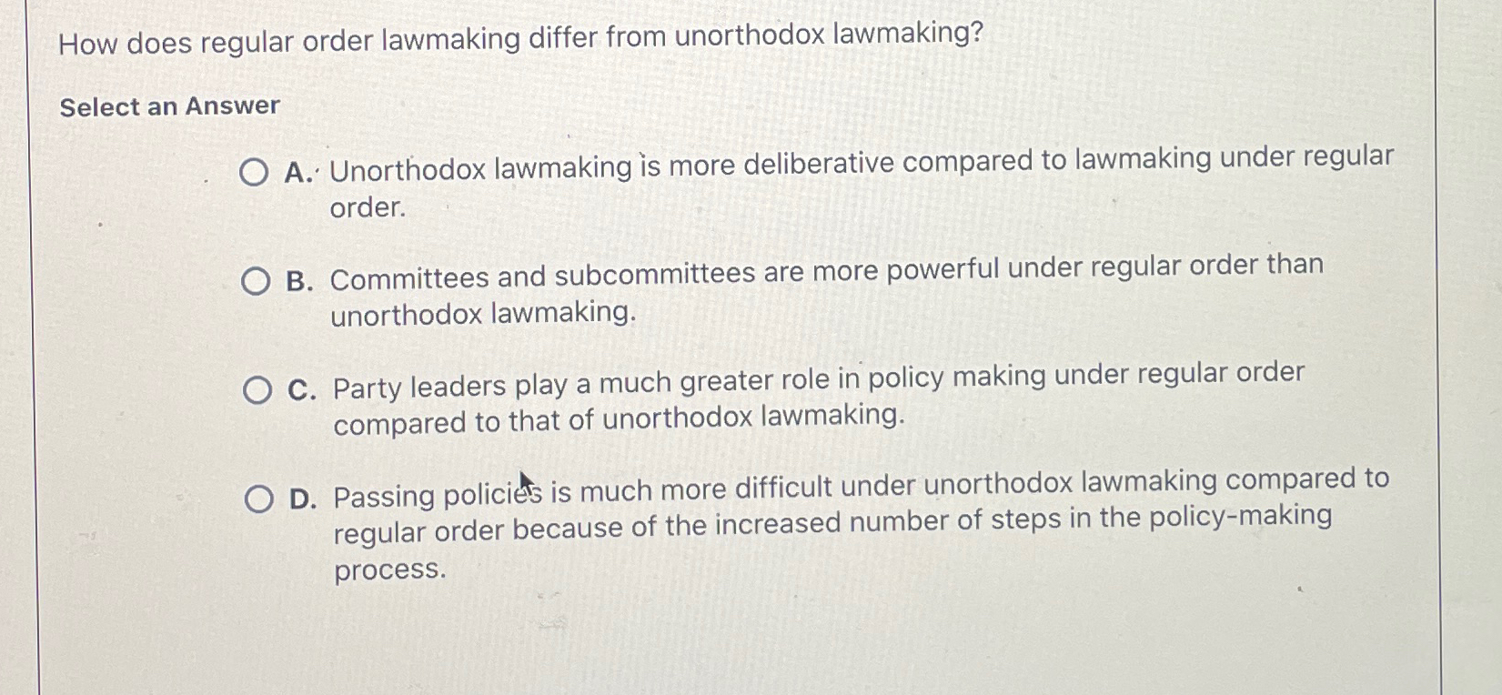 Solved how does regular order lawmaking differ from chegg