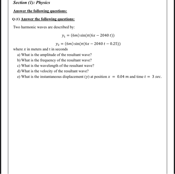 Solved Section (1): Physics Answer the following questions: | Chegg.com