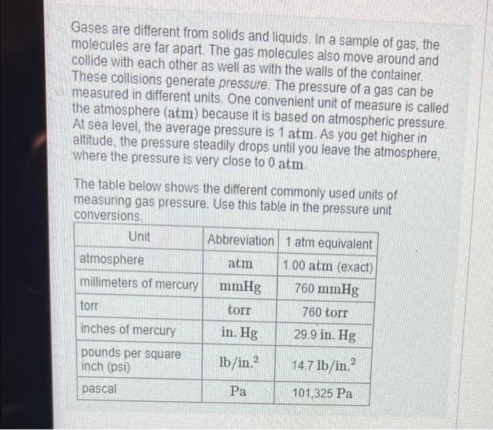 Solved Gases are different from solids and liquids. In a | Chegg.com