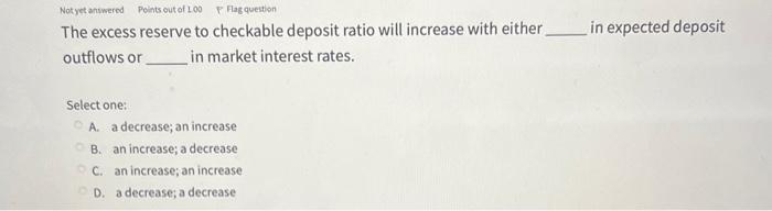 Solved The excess reserve to checkable deposit ratio will | Chegg.com