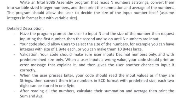 Solved Write An Intel 8086 Assembly Program That Reads N | Chegg.com