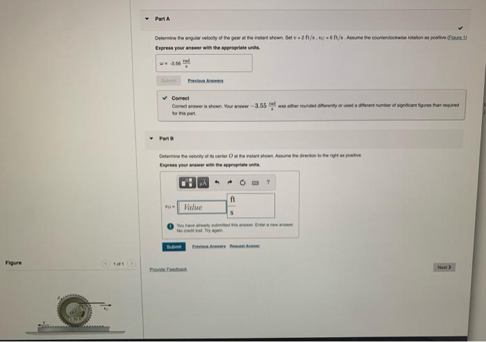 Solved Part A Determine the angular velocity of the gear at | Chegg.com
