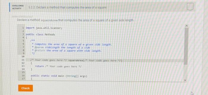 Solved CHALLENGE ACTIVITY 522 Declare a method that computes | Chegg.com