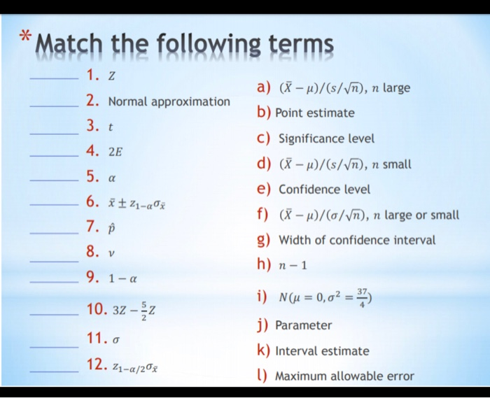 Solved Match The Following Terms 1 Z 2 Normal Approxi Chegg Com