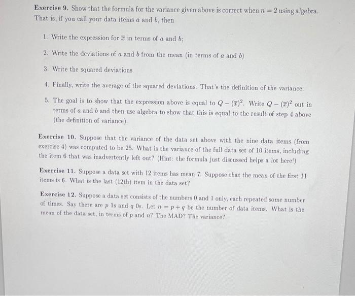 Solved Exercise 9. Show that the formula for the variance | Chegg.com