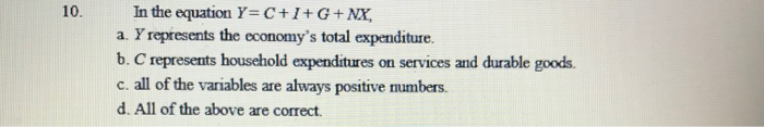 Solved In The Equation Y=C+I+G+NX, A. Y Represents The | Chegg.com