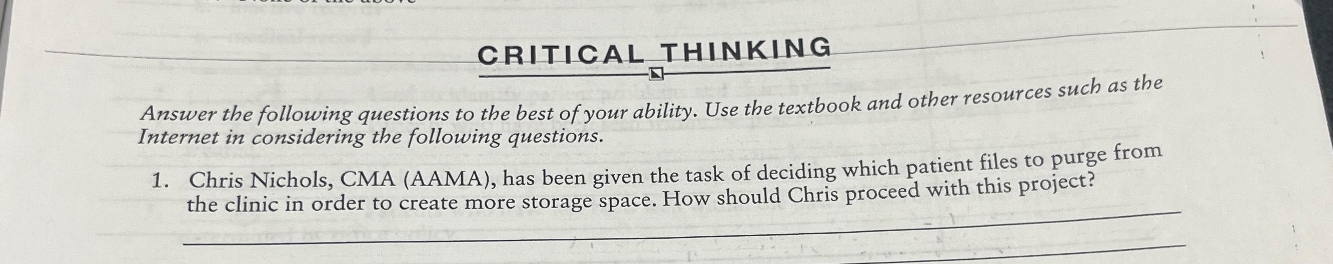 Solved CRITICAL THINKINGAnswer the following questions to | Chegg.com