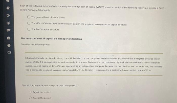 Solved Each of the following factors affects the weighted | Chegg.com