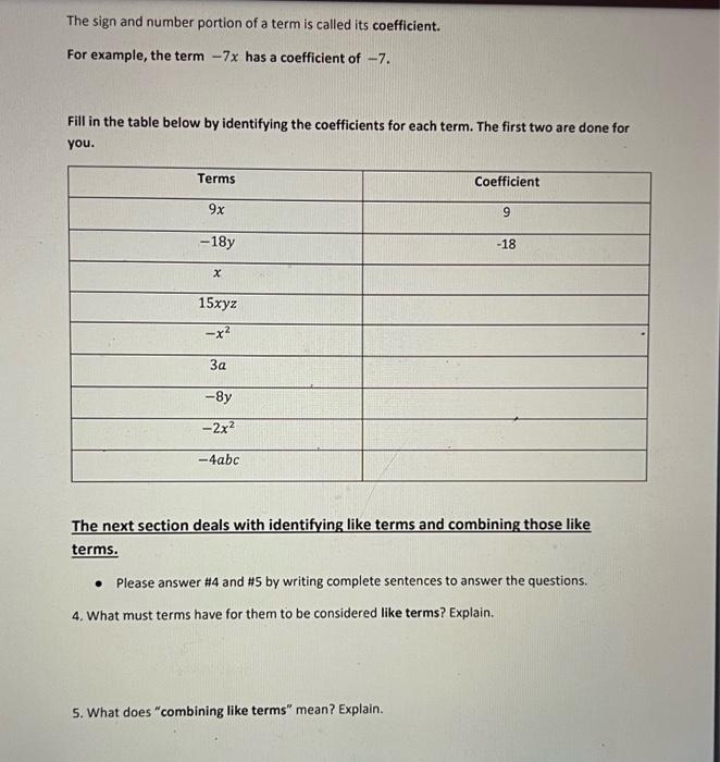 Solved 1 What Is An Algebraic Expression 2 What Is The Chegg Com   Image