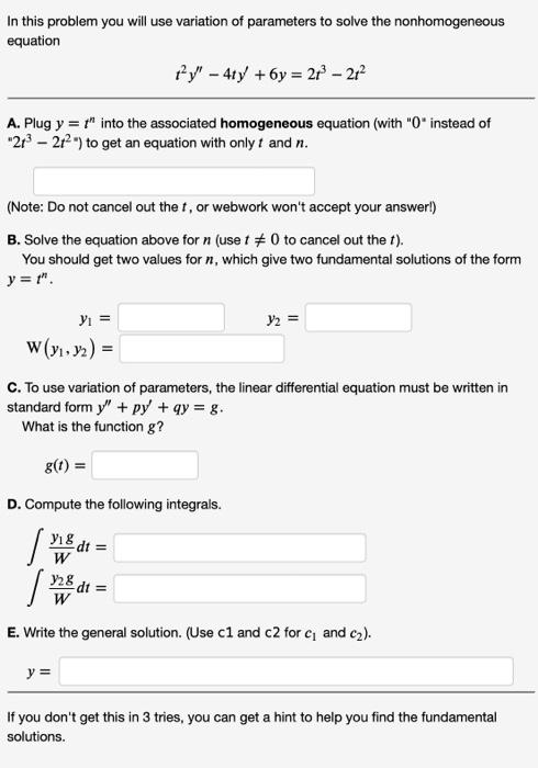 Solved In this problem you will use variation of parameters | Chegg.com
