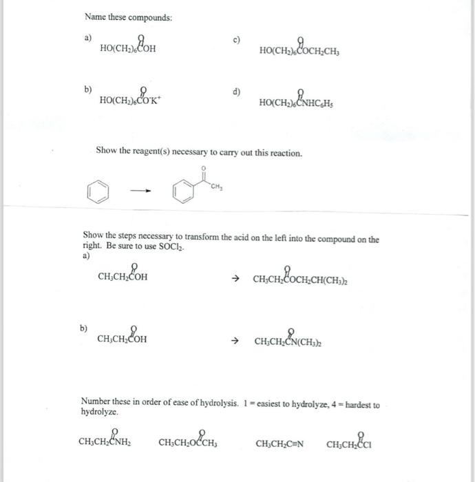 Solved Name These Compounds: A) C) B) D) Show The Reagent(s) | Chegg.com