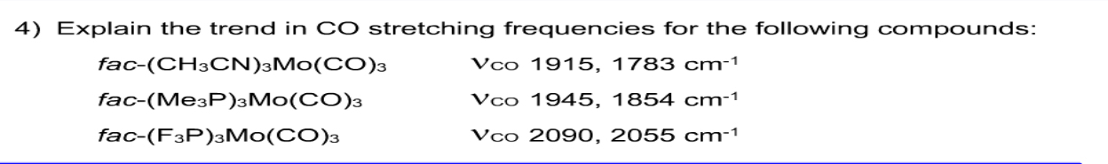 Solved Explain the trend in CO ﻿stretching frequencies for | Chegg.com