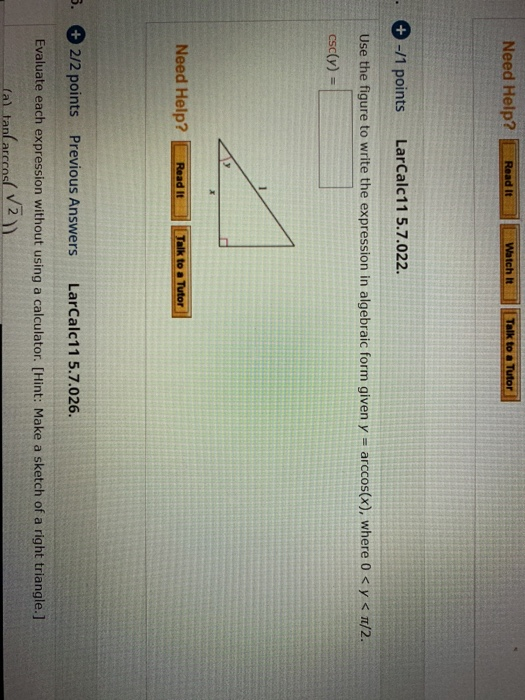 Solved Need Help? Read It Watch It Talk to a Tutor · + -/1 | Chegg.com