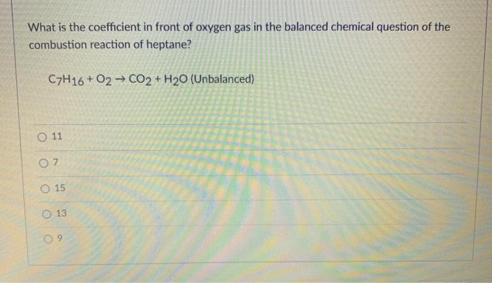 Solved What is the coefficient in front of oxygen gas in the | Chegg.com