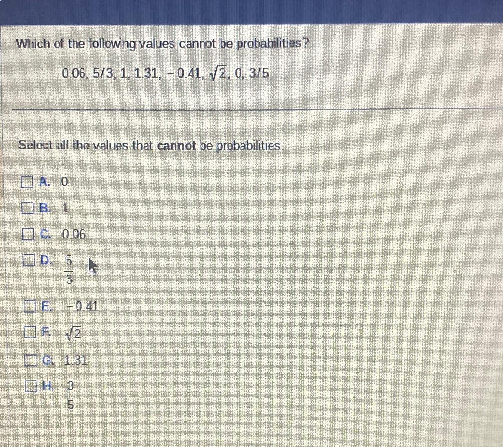 which of the following values cannot be probabilities calculator