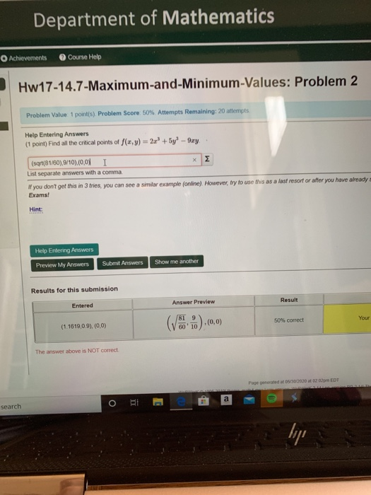 Solved Department of Mathematics Achievements Course Help | Chegg.com