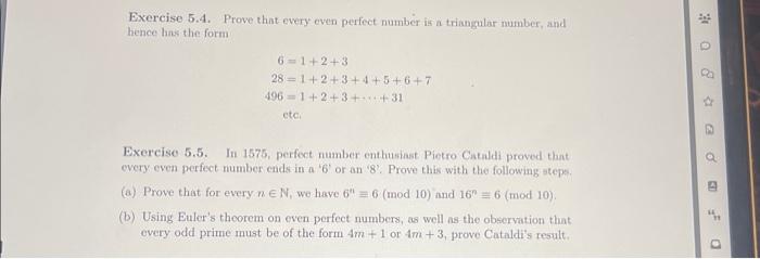 Solved Exercise 5.4. Prove that every even perfect number is | Chegg.com