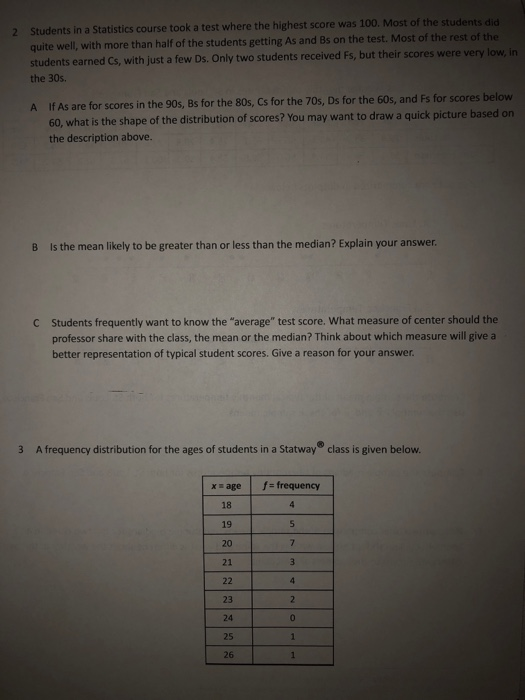 Solved 2 Students in a Statistics course took a test where | Chegg.com