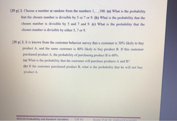 Solved [35p) 2. Choose a number at random from the numbers | Chegg.com