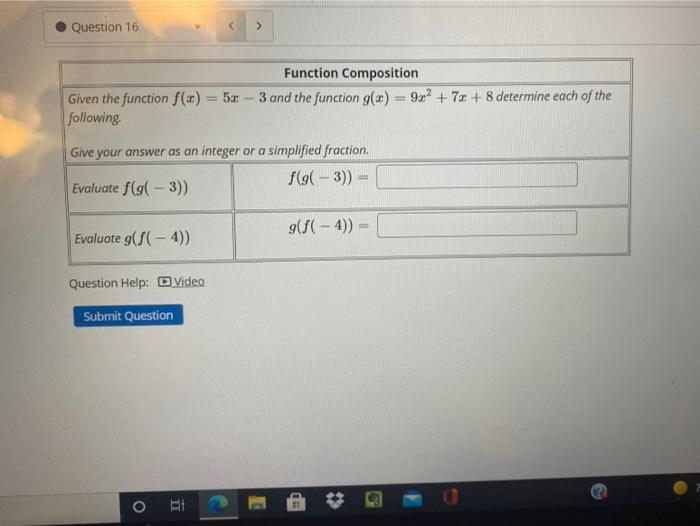 Solved Question 16 Function Composition Given the | Chegg.com