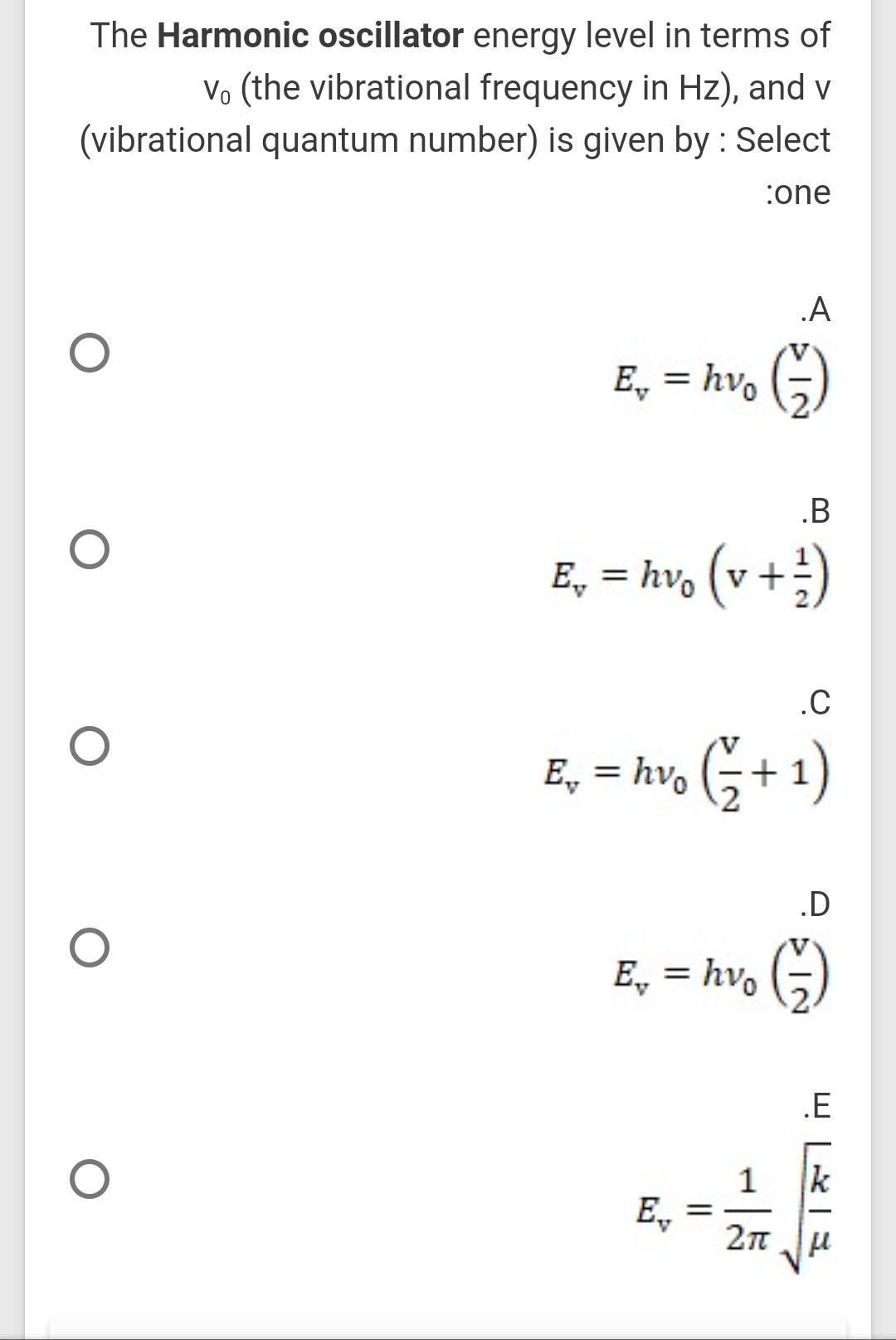 Solved The Harmonic oscillator energy level in terms of ve | Chegg.com