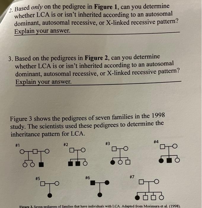 2. Based only on the pedigree in Figure 1, can you determine whether LCA is or isnt inherited according to an autosomal domi