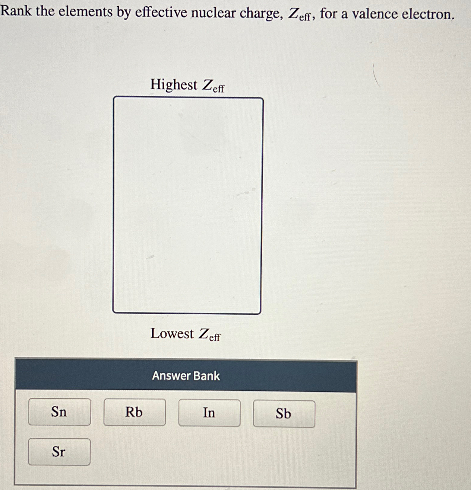 Solved Rank the elements by effective nuclear charge, Zeff , | Chegg.com