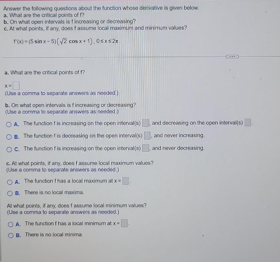Solved answer the following questions about the function | Chegg.com