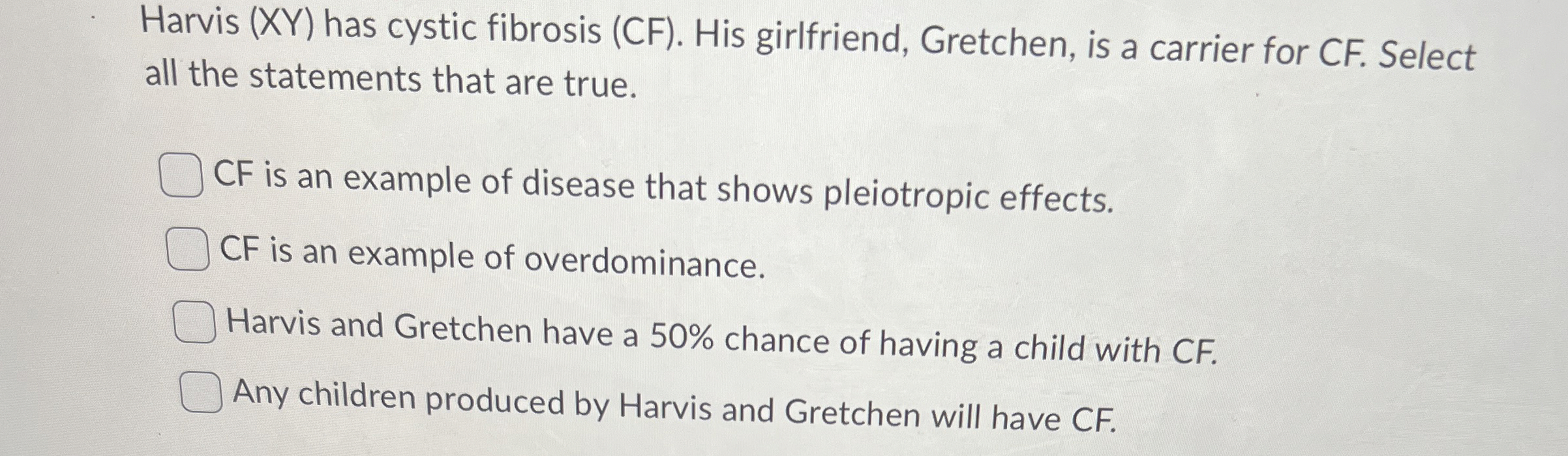Solved Harvis (XY) ﻿has cystic fibrosis (CF). ﻿His | Chegg.com