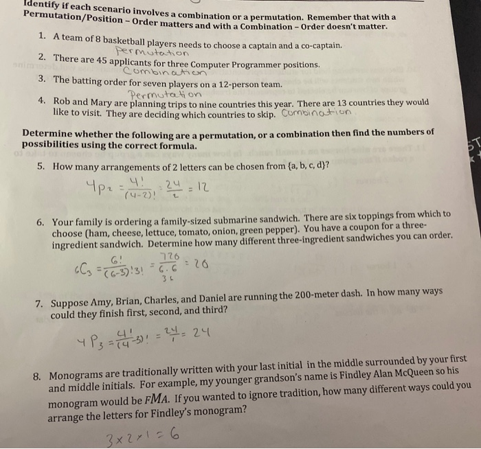 Solved Identify if each scenario involves a combination or a