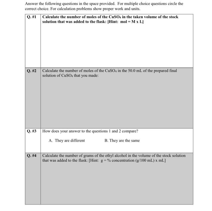 2. Calculate the volume of the stock solution needed | Chegg.com