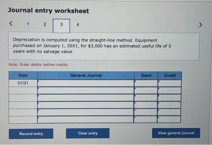 Solved Journal entry worksheet 1 2 3 4 Prepaid rent for the | Chegg.com